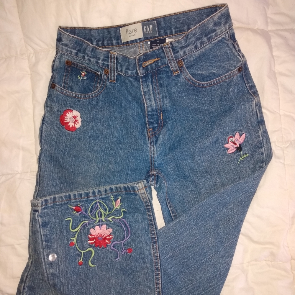 Gap flare jeans with flowers
